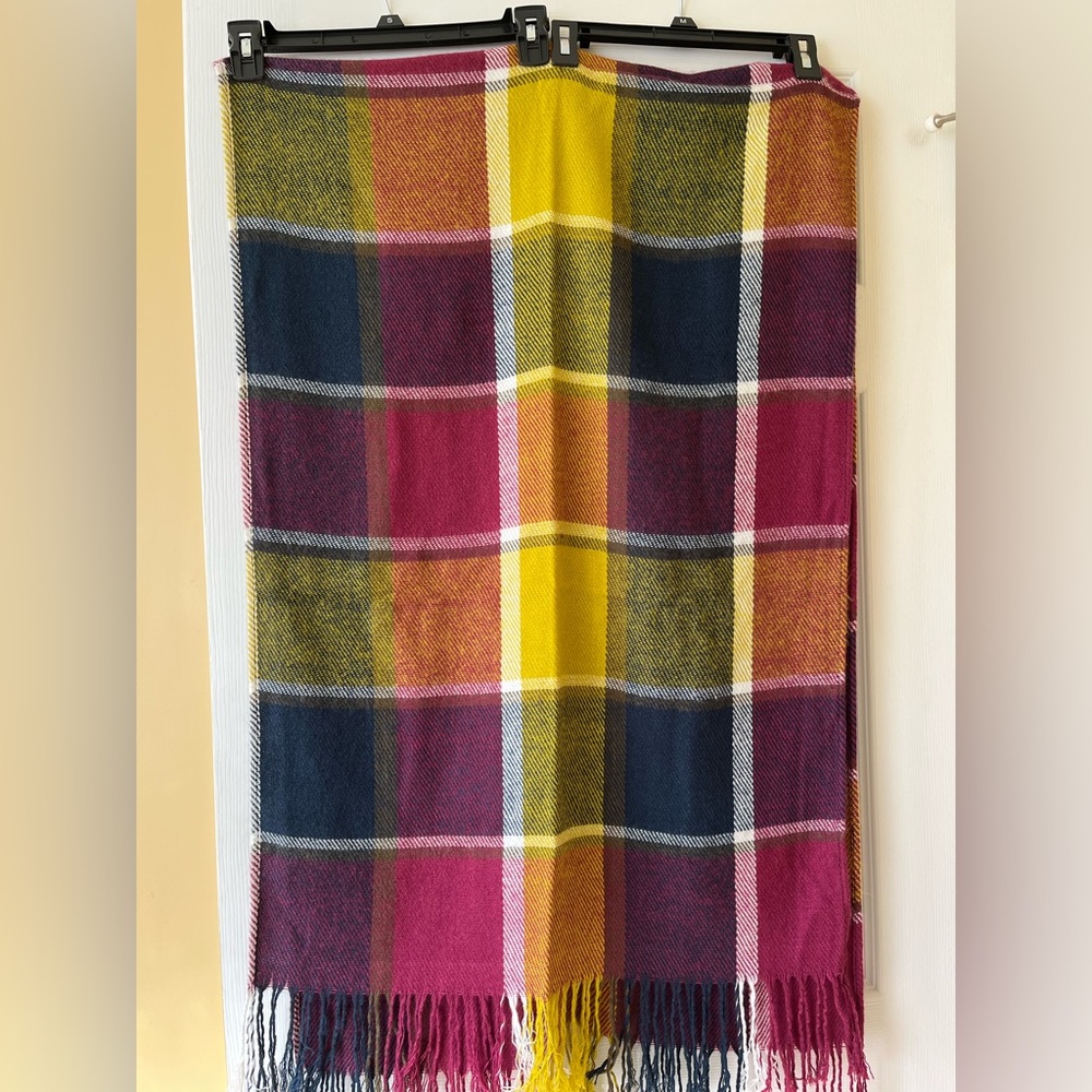Colorful 100% Cashmere Plaid Fringe Scarf